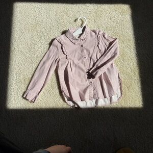 Mayoral Pink and White Striped Ruffle Collar Blouse-3yr 98cm like New